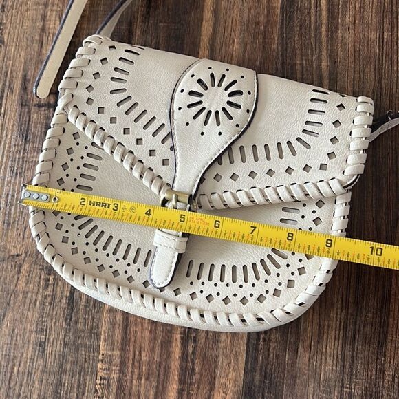 Sole Society Cream Crossbody Bag Boho Perforated Faux Leather Purse - Picture 6 of 11